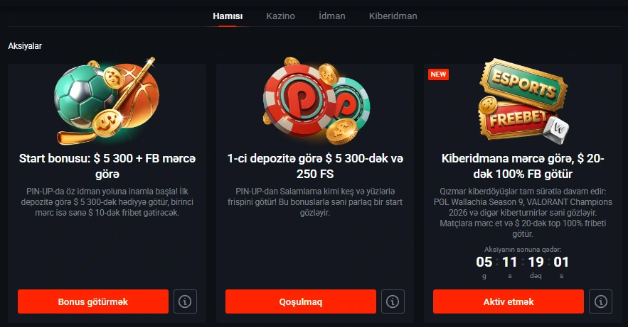Pin Up bonus Azərbaycan casino bonusları və promosyon kodu