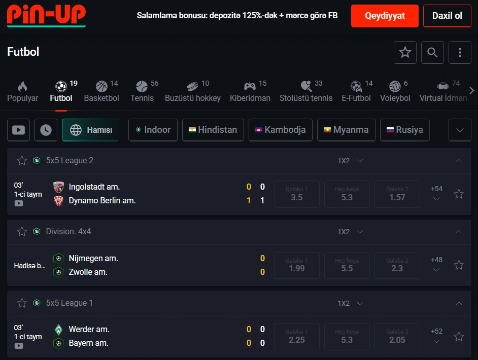 Pin Up bet Azərbaycan idman mərcləri və online oyun
