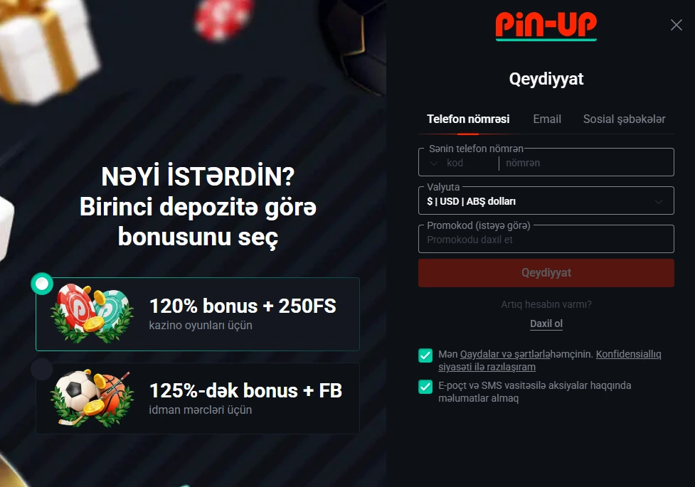 Pin Up qeydiyyat Azərbaycan hesab açılışı və casino giriş